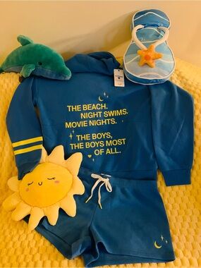 PJ Salvage The Summer I Turned Pretty Blue Waters Hoodie & Shorts Lounge Set L